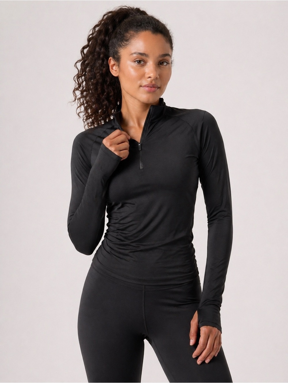 Athleta Women Black Half Zip Top Size L Long Sleeve Workout Running